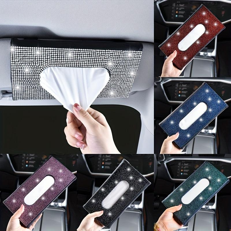 Car Rhinestone Tissue Box Holder Sun Visor Multicolor Paper Box