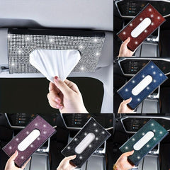 Car Rhinestone Tissue Box Holder Sun Visor Multicolor Paper Box