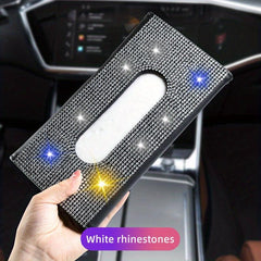 Car Rhinestone Tissue Box Holder Sun Visor Multicolor Paper Box