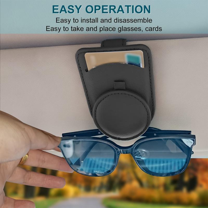 Leather Sunglasses Holder Sun Visor Clips Magnetic Car Eyeglass Hanger