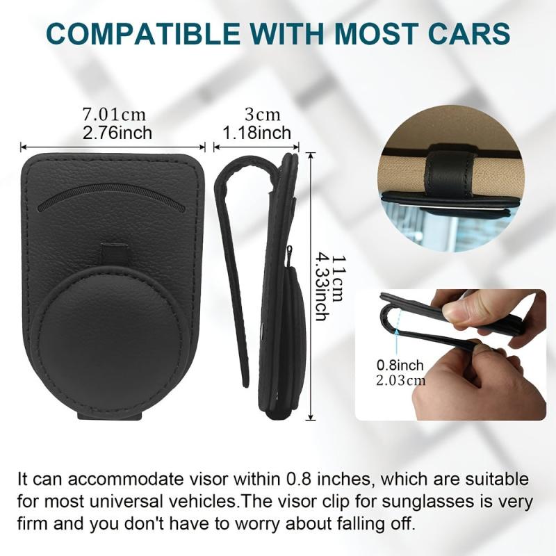 Leather Sunglasses Holder Sun Visor Clips Magnetic Car Eyeglass Hanger