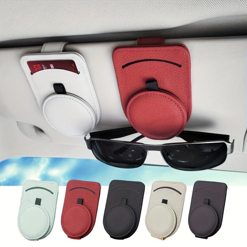 Leather Sunglasses Holder Sun Visor Clips Magnetic Car Eyeglass Hanger