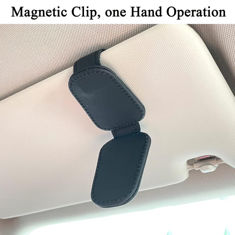 Car Visor Magnetic Leather Eyeglasses Holder