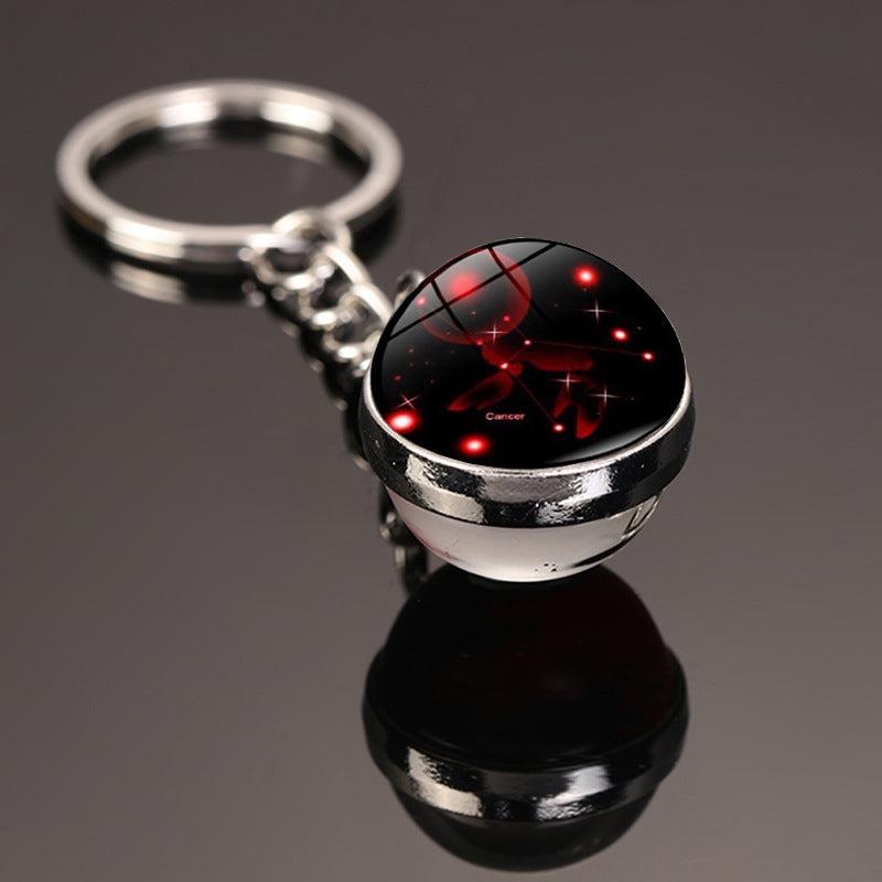 12 Constellations Car Key Ring Starry Sky Luminous Glass Ball Keychain