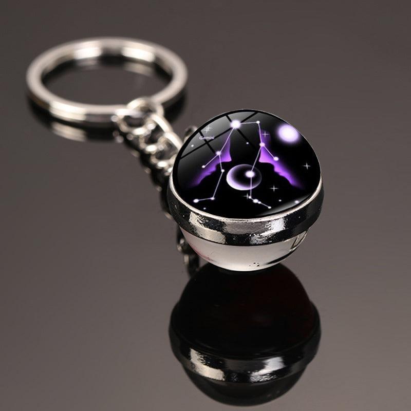 12 Constellations Car Key Ring Starry Sky Luminous Glass Ball Keychain