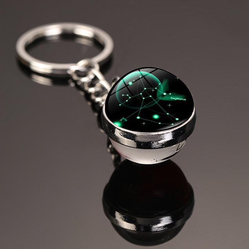 12 Constellations Car Key Ring Starry Sky Luminous Glass Ball Keychain