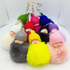 Plush Doll Keychains Pompom Sleeping Baby - Keychain for Women Girl
