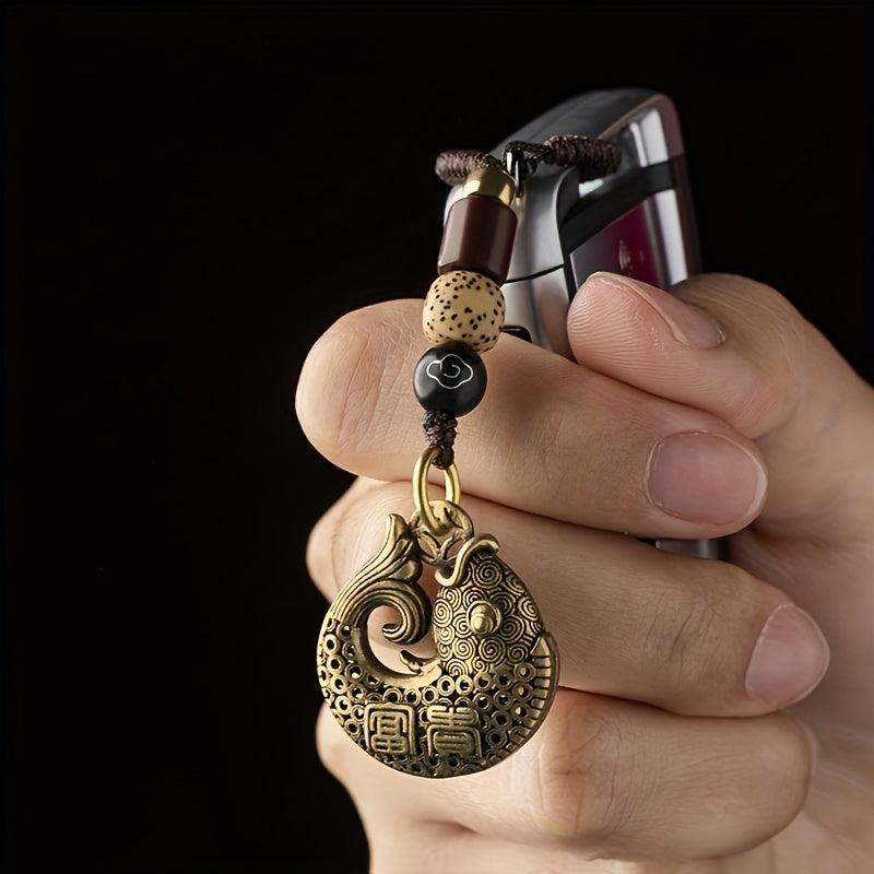 Vintage Chinese Style Lucky Fish Brass Car Pendant Key Chain