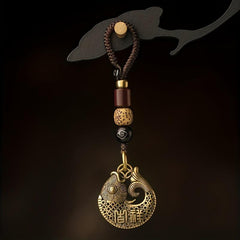 Vintage Chinese Style Lucky Fish Brass Car Pendant Key Chain