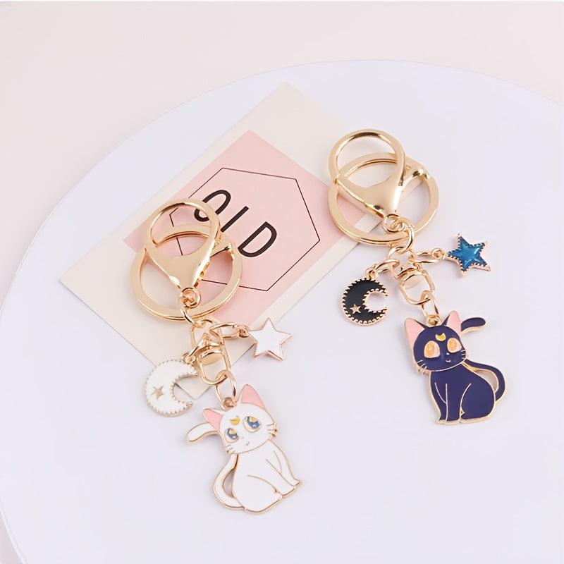 Cute Fluffy Cat Star Moon Car Key Chain Bag Pendant