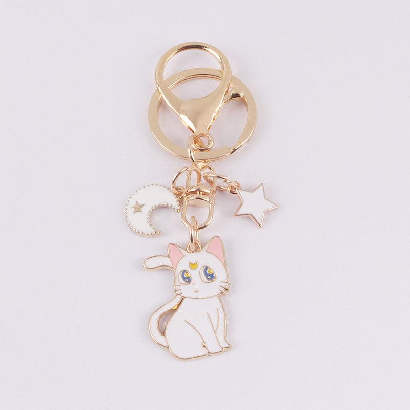Cute Fluffy Cat Star Moon Car Key Chain Bag Pendant
