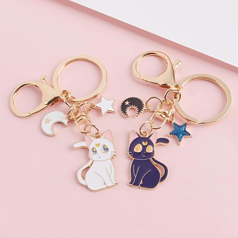 Cute Fluffy Cat Star Moon Car Key Chain Bag Pendant