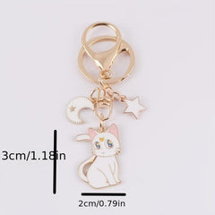 Cute Fluffy Cat Star Moon Car Key Chain Bag Pendant