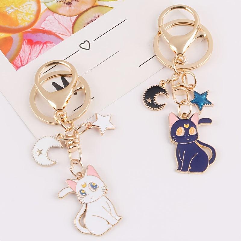 Cute Fluffy Cat Star Moon Car Key Chain Bag Pendant