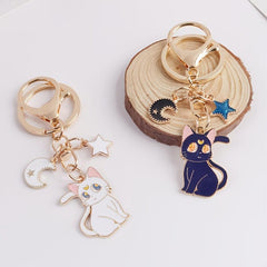 Cute Fluffy Cat Star Moon Car Key Chain Bag Pendant