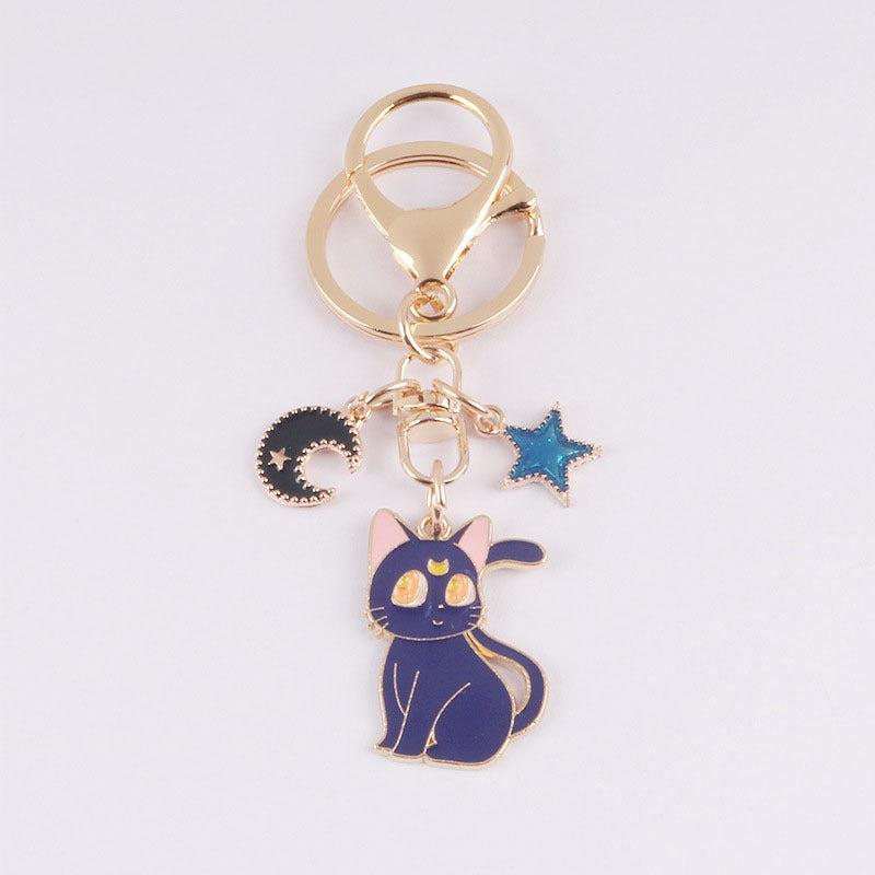 Cute Fluffy Cat Star Moon Car Key Chain Bag Pendant