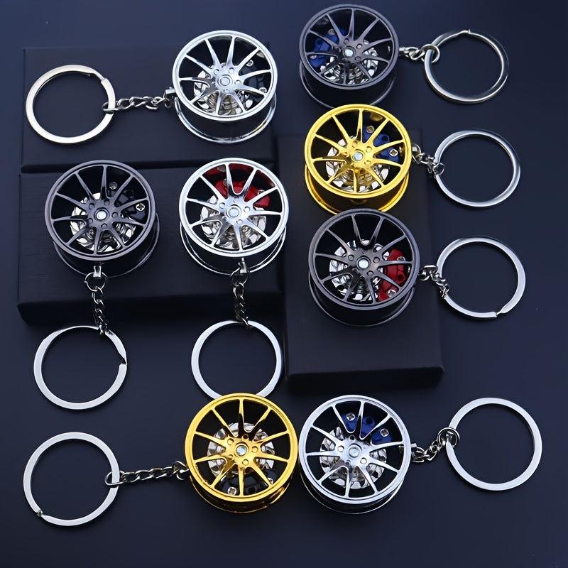 Tire Metal Keychain Car Hub Key Ring Brake Pad Turnable Gift Key Ring