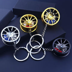 Tire Metal Keychain Car Hub Key Ring Brake Pad Turnable Gift Key Ring