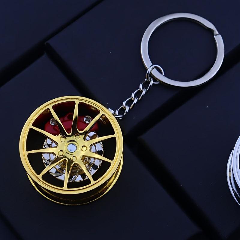 Tire Metal Keychain Car Hub Key Ring Brake Pad Turnable Gift Key Ring