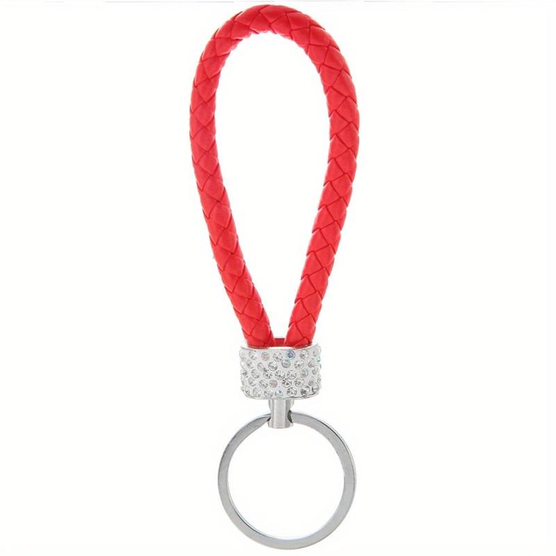 DIY Braided Rope Rhinestone Car Keychain Monochrome Key Pendant