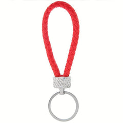 DIY Braided Rope Rhinestone Car Keychain Monochrome Key Pendant