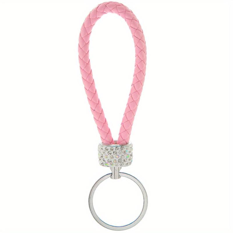 DIY Braided Rope Rhinestone Car Keychain Monochrome Key Pendant