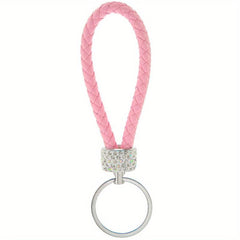 DIY Braided Rope Rhinestone Car Keychain Monochrome Key Pendant