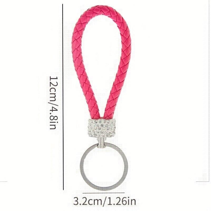 DIY Braided Rope Rhinestone Car Keychain Monochrome Key Pendant
