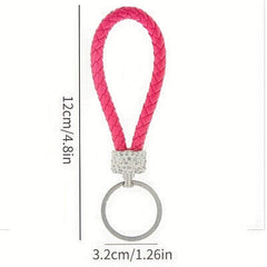 DIY Braided Rope Rhinestone Car Keychain Monochrome Key Pendant