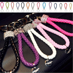 DIY Braided Rope Rhinestone Car Keychain Monochrome Key Pendant