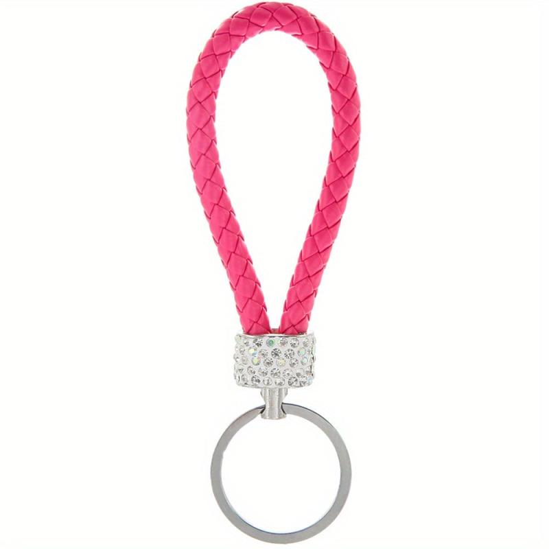 DIY Braided Rope Rhinestone Car Keychain Monochrome Key Pendant