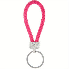 DIY Braided Rope Rhinestone Car Keychain Monochrome Key Pendant