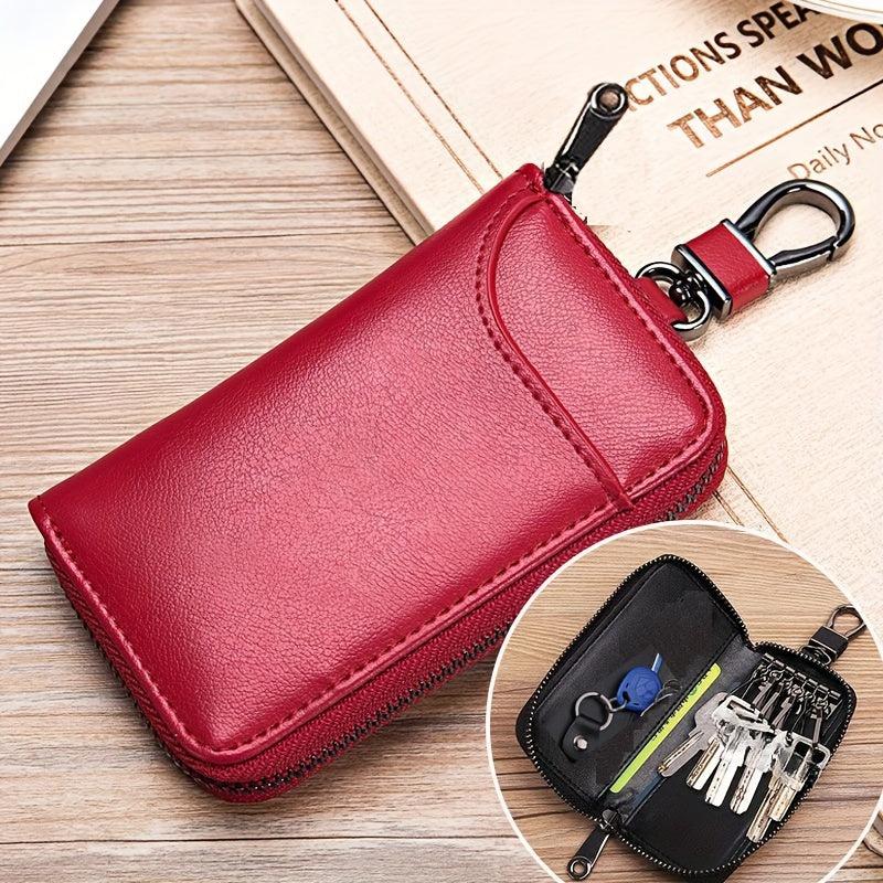 Key Bag Faux Leather Car Key Case Men's Portable Card Holder Red