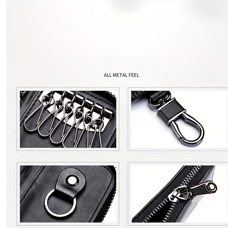 Key Bag Faux Leather Car Key Case Men's Portable Card Holder Red