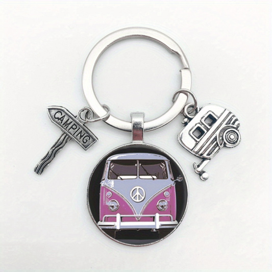 Vintage Hippie Peace Sign Van Bus Keychain