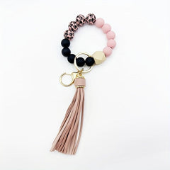 Boho Style Silicone & Wood Bead Key Chain Bracelet
