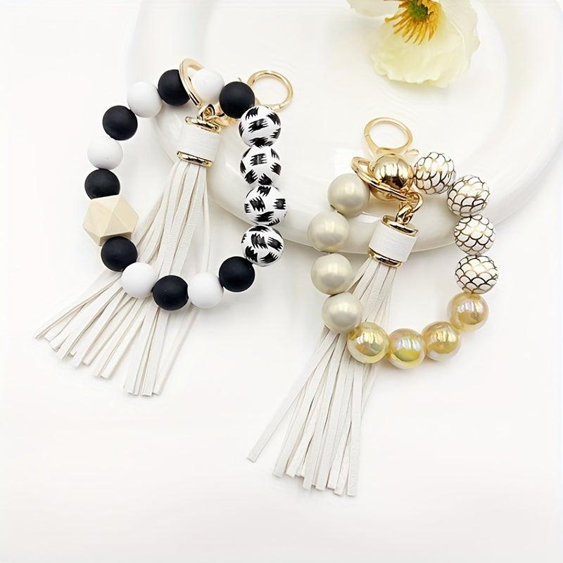 Boho Style Silicone & Wood Bead Key Chain Bracelet