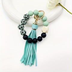 Boho Style Silicone & Wood Bead Key Chain Bracelet