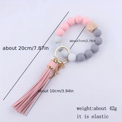 Boho Style Silicone & Wood Bead Key Chain Bracelet