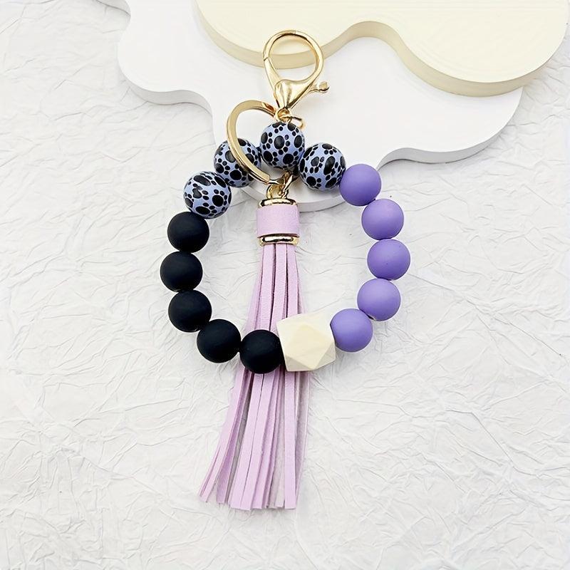 Boho Style Silicone & Wood Bead Key Chain Bracelet