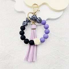 Boho Style Silicone & Wood Bead Key Chain Bracelet