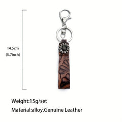 Western Retro Leather Key Chain Pine Stone Cowhide Pendant Men Women