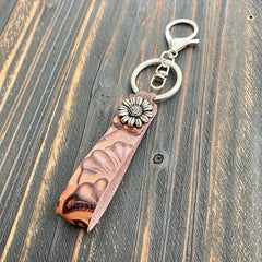 Western Retro Leather Key Chain Pine Stone Cowhide Pendant Men Women