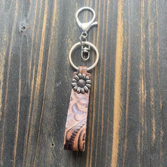 Western Retro Leather Key Chain Pine Stone Cowhide Pendant Men Women