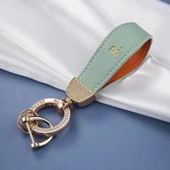 Faux Leather Car Keychain with Rhinestones D Ring