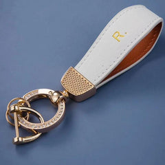 Faux Leather Car Keychain with Rhinestones D Ring