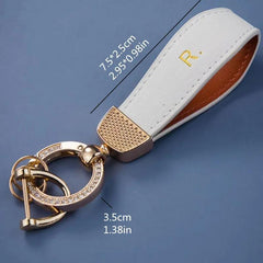 Faux Leather Car Keychain with Rhinestones D Ring