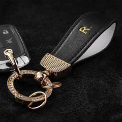 Faux Leather Car Keychain with Rhinestones D Ring