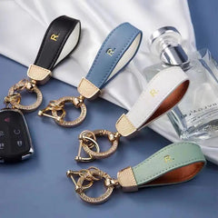 Faux Leather Car Keychain with Rhinestones D Ring