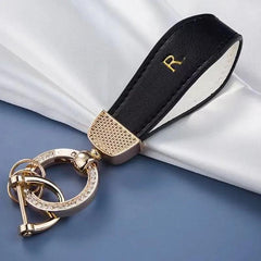 Faux Leather Car Keychain with Rhinestones D Ring